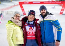 Landeshauptfrau Johanna Mikl-Leitner und LH-Stellvertreter Udo Landbauer mit Slalom-Siegerin Mikaela Shiffrin