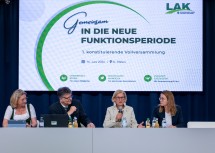 Vizepräsidentin Judith Hartl, Präsident Andreas Freistetter, Landeshauptfrau Johanna Mikl-Leitner und Kammeramtsdirektorin Bianca Pörner bei der konstituierenden Vollversammlung.