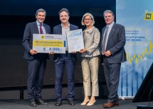 Preis für „Innovative Produktentwicklung“, Sponsor Raiffeisen (v.l.): Reinhard Karl (Generaldirektor-Stv. Raiffeisen Landesbank), Stephan Krall (Senior Technology Engineer, GG Group Gebauer & Griller Kabelwerke Gesellschaft m.b.H., Landeshauptfrau Johanna Mikl-Leitner und WKNÖ-Präsident Wolfgang Ecker.